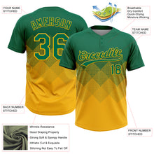 Загрузить изображение в средство просмотра галереи, Custom Kelly Green Gold 3D Gradient Square Shape Two-Button Unisex Softball Jersey
