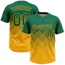 Загрузить изображение в средство просмотра галереи, Custom Kelly Green Gold 3D Gradient Square Shape Two-Button Unisex Softball Jersey
