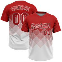 Laden Sie das Bild in den Galerie-Viewer, Custom Red White 3D Gradient Square Shape Two-Button Unisex Softball Jersey
