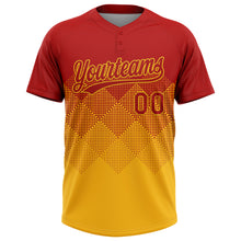 Laden Sie das Bild in den Galerie-Viewer, Custom Red Gold 3D Gradient Square Shape Two-Button Unisex Softball Jersey
