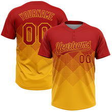 Laden Sie das Bild in den Galerie-Viewer, Custom Red Gold 3D Gradient Square Shape Two-Button Unisex Softball Jersey
