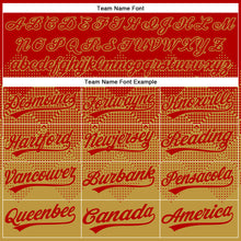 Laden Sie das Bild in den Galerie-Viewer, Custom Red Old Gold 3D Gradient Square Shape Two-Button Unisex Softball Jersey
