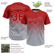 Laden Sie das Bild in den Galerie-Viewer, Custom Red Gray 3D Gradient Square Shape Two-Button Unisex Softball Jersey

