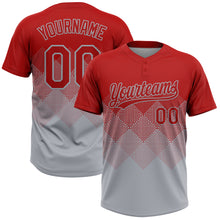 Laden Sie das Bild in den Galerie-Viewer, Custom Red Gray 3D Gradient Square Shape Two-Button Unisex Softball Jersey
