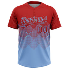 Загрузить изображение в средство просмотра галереи, Custom Red Light Blue 3D Gradient Square Shape Two-Button Unisex Softball Jersey
