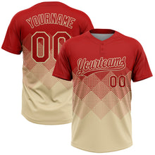 Laden Sie das Bild in den Galerie-Viewer, Custom Red Cream 3D Gradient Square Shape Two-Button Unisex Softball Jersey
