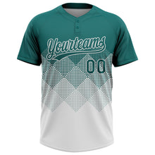 Загрузить изображение в средство просмотра галереи, Custom Teal White 3D Gradient Square Shape Two-Button Unisex Softball Jersey
