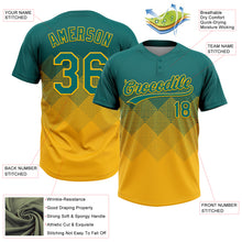 Загрузить изображение в средство просмотра галереи, Custom Teal Gold 3D Gradient Square Shape Two-Button Unisex Softball Jersey
