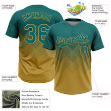 Загрузить изображение в средство просмотра галереи, Custom Teal Old Gold 3D Gradient Square Shape Two-Button Unisex Softball Jersey
