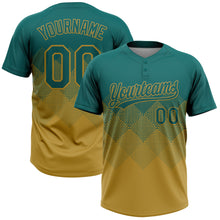 Загрузить изображение в средство просмотра галереи, Custom Teal Old Gold 3D Gradient Square Shape Two-Button Unisex Softball Jersey
