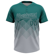 Загрузить изображение в средство просмотра галереи, Custom Teal Gray 3D Gradient Square Shape Two-Button Unisex Softball Jersey
