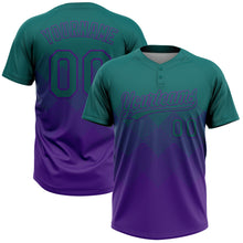 Загрузить изображение в средство просмотра галереи, Custom Teal Purple 3D Gradient Square Shape Two-Button Unisex Softball Jersey
