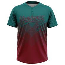 Загрузить изображение в средство просмотра галереи, Custom Teal Crimson 3D Gradient Square Shape Two-Button Unisex Softball Jersey
