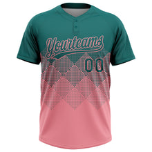 Загрузить изображение в средство просмотра галереи, Custom Teal Medium Pink 3D Gradient Square Shape Two-Button Unisex Softball Jersey
