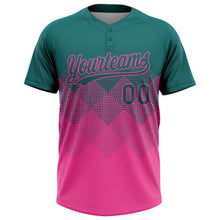Загрузить изображение в средство просмотра галереи, Custom Teal Pink 3D Gradient Square Shape Two-Button Unisex Softball Jersey
