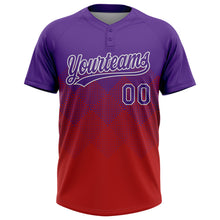 Laden Sie das Bild in den Galerie-Viewer, Custom Purple Red-White 3D Gradient Square Shape Two-Button Unisex Softball Jersey
