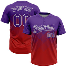 Laden Sie das Bild in den Galerie-Viewer, Custom Purple Red-White 3D Gradient Square Shape Two-Button Unisex Softball Jersey
