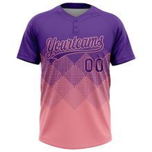 Laden Sie das Bild in den Galerie-Viewer, Custom Purple Medium Pink 3D Gradient Square Shape Two-Button Unisex Softball Jersey
