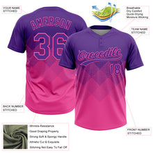 Laden Sie das Bild in den Galerie-Viewer, Custom Purple Pink 3D Gradient Square Shape Two-Button Unisex Softball Jersey
