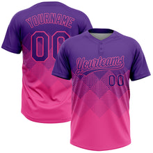 Laden Sie das Bild in den Galerie-Viewer, Custom Purple Pink 3D Gradient Square Shape Two-Button Unisex Softball Jersey
