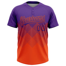 Laden Sie das Bild in den Galerie-Viewer, Custom Purple Orange 3D Gradient Square Shape Two-Button Unisex Softball Jersey
