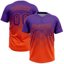 Laden Sie das Bild in den Galerie-Viewer, Custom Purple Orange 3D Gradient Square Shape Two-Button Unisex Softball Jersey
