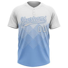 Laden Sie das Bild in den Galerie-Viewer, Custom White Light Blue 3D Gradient Square Shape Two-Button Unisex Softball Jersey

