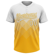 Laden Sie das Bild in den Galerie-Viewer, Custom White Gold 3D Gradient Square Shape Two-Button Unisex Softball Jersey
