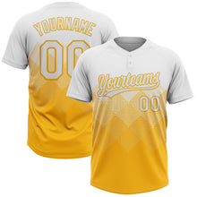 Laden Sie das Bild in den Galerie-Viewer, Custom White Gold 3D Gradient Square Shape Two-Button Unisex Softball Jersey
