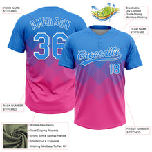 Laden Sie das Bild in den Galerie-Viewer, Custom Electric Blue Pink-White 3D Gradient Square Shape Two-Button Unisex Softball Jersey
