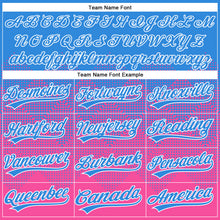 Laden Sie das Bild in den Galerie-Viewer, Custom Electric Blue Pink-White 3D Gradient Square Shape Two-Button Unisex Softball Jersey
