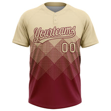 Laden Sie das Bild in den Galerie-Viewer, Custom Cream Crimson 3D Gradient Square Shape Two-Button Unisex Softball Jersey
