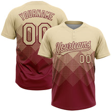 Laden Sie das Bild in den Galerie-Viewer, Custom Cream Crimson 3D Gradient Square Shape Two-Button Unisex Softball Jersey
