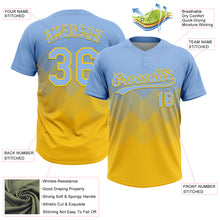 Load image into Gallery viewer, Custom Light Blue Yellow 3D Gradient Square Shape Two-Button Unisex Softball Jersey

