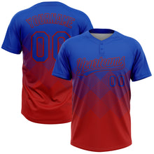 Laden Sie das Bild in den Galerie-Viewer, Custom Thunder Blue Red 3D Gradient Square Shape Two-Button Unisex Softball Jersey

