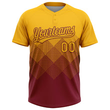 Load image into Gallery viewer, Custom Gold Crimson 3D Gradient Square Shape Two-Button Unisex Softball Jersey
