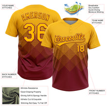 Load image into Gallery viewer, Custom Gold Crimson 3D Gradient Square Shape Two-Button Unisex Softball Jersey
