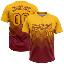 Load image into Gallery viewer, Custom Gold Crimson 3D Gradient Square Shape Two-Button Unisex Softball Jersey
