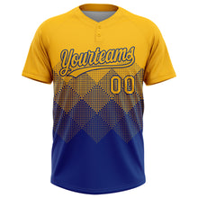 Load image into Gallery viewer, Custom Gold Royal 3D Gradient Square Shape Two-Button Unisex Softball Jersey
