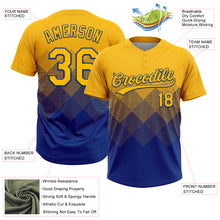 Load image into Gallery viewer, Custom Gold Royal 3D Gradient Square Shape Two-Button Unisex Softball Jersey
