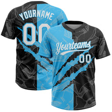 Загрузить изображение в средство просмотра галереи, Custom Graffiti Pattern White Black-Sky Blue 3D Scratch Two-Button Unisex Softball Jersey
