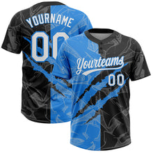 Загрузить изображение в средство просмотра галереи, Custom Graffiti Pattern White Black-Electric Blue 3D Scratch Two-Button Unisex Softball Jersey
