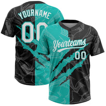 Загрузить изображение в средство просмотра галереи, Custom Graffiti Pattern White Black-Aqua 3D Scratch Two-Button Unisex Softball Jersey
