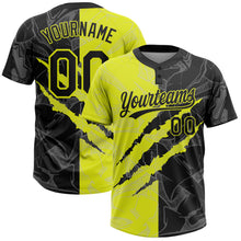 Загрузить изображение в средство просмотра галереи, Custom Graffiti Pattern Black-Neon Yellow 3D Scratch Two-Button Unisex Softball Jersey

