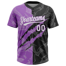 Загрузить изображение в средство просмотра галереи, Custom Graffiti Pattern White Black-Medium Purple 3D Scratch Two-Button Unisex Softball Jersey
