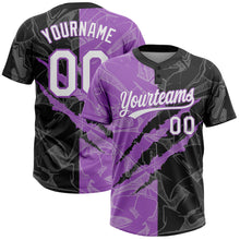 Загрузить изображение в средство просмотра галереи, Custom Graffiti Pattern White Black-Medium Purple 3D Scratch Two-Button Unisex Softball Jersey

