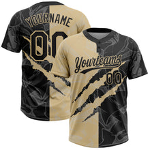 Загрузить изображение в средство просмотра галереи, Custom Graffiti Pattern Black-Vegas Gold 3D Scratch Two-Button Unisex Softball Jersey

