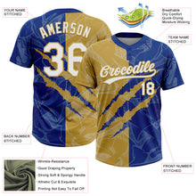 Загрузить изображение в средство просмотра галереи, Custom Graffiti Pattern White Royal-Old Gold 3D Scratch Two-Button Unisex Softball Jersey
