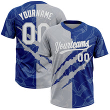 Загрузить изображение в средство просмотра галереи, Custom Graffiti Pattern White Royal-Gray 3D Scratch Two-Button Unisex Softball Jersey
