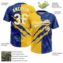 Загрузить изображение в средство просмотра галереи, Custom Graffiti Pattern White Royal-Yellow 3D Scratch Two-Button Unisex Softball Jersey
